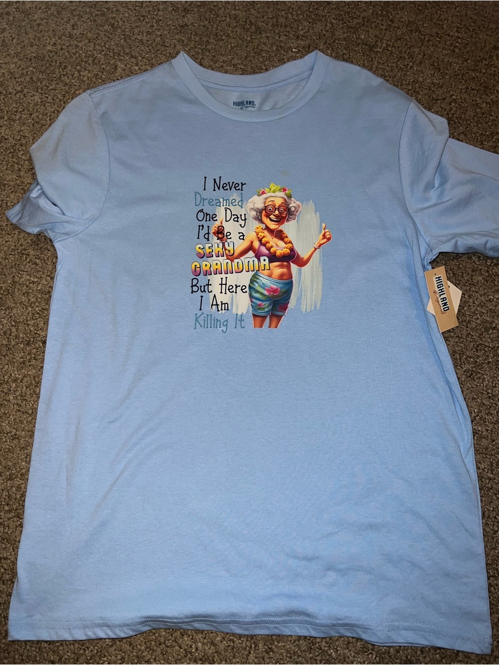 Women’s Light Blue Graphic 'Sexy Grandma' Short Sleeve Tee -